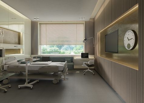 Hospital Concept, Ward Room, Editing Material, Healthcare Interior Design, Modern Hospital, Studio Architecture, Hospital Architecture, Interior Design Renderings, Hospital Interior