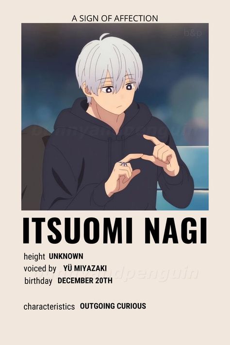 A Sign Of Affection Poster, A Sign Of Affection Anime, Anime Posters Minimalist, Minimalist Anime Poster, Poster Polaroid, Minimalist Anime, A Sign Of Affection, Sign Of Affection, Character Card