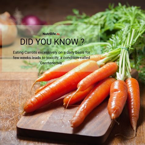 ⚠️Eating anything in excess is dangerous, even if it is a healthy vegetable. . 🔷 Like you all know, carrots are good for vision (eyes), skin health, prevents constipation and helps to lower bad cholesterol. But, did you know that consuming excess of carrots everyday for few weeks leads to toxicity ?  . 🔷Yes, eating too many carrots (say 10 carrots / day for a week or two), causes 'Carotenemia'.‼️ . 🔷In this condition, colour of the skin changes to yellowish due to presence of extra beta carot Baked Carrot Chips, Carrot Chips, Eating Carrots, Canada Food, Healthy Vegetables, Good Healthy Recipes, Healthy Baking, Nutrition Facts, Food Blogger