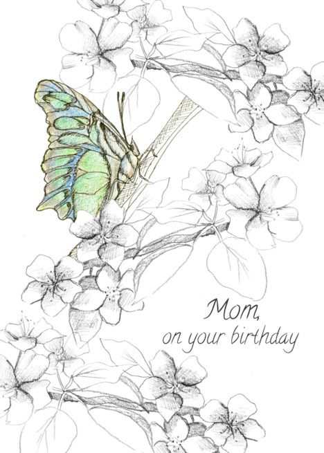 Happy Birthday Mom Butterfly Blooming Tree Pencil Drawing card Happy Birthday Mom Drawing, Tree Pencil Drawing, Birthday Drawings, Happy Birthday Drawings, Mom Drawing, Tree Sketch, Tree Sketches, Blooming Trees, Card Sketch