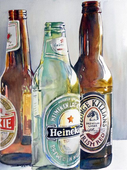 Beer Bottle Painting, Beer Painting, Thomas Schaller, Beer Bottles, Hyperrealism, Still Life Art, Watercolor Inspiration, Watercolor Techniques, Still Life Painting