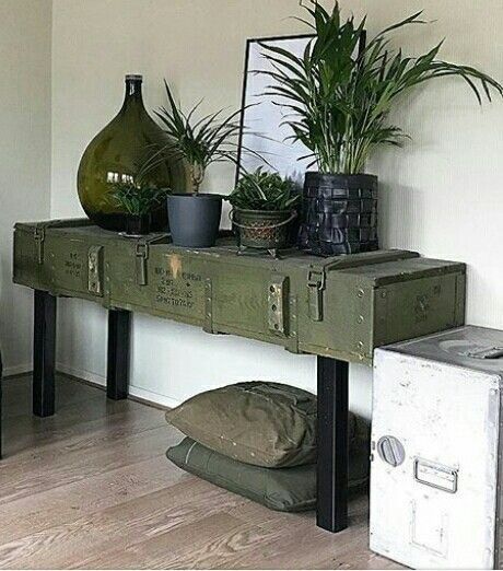 Military Bedroom, Cheap Basement Remodel, Army Decor, Contemporary Console, Military Decor, Console Table Design, Contemporary Console Table, Industrial Style Decor, Console Tables