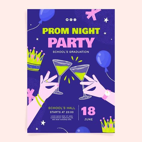 Prom Poster Design, School Event Poster, Party Event Poster, Flat Design Poster, Prom Posters, Poster Design Tutorials, College Poster, Event Poster Template, Poster Flat