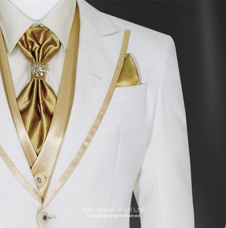 WDW13-5_2 White And Gold Suit, Suit With Waistcoat, Ball Suits, Gold Tuxedo, Suits Groom, Wedding Tux, Gold Suit, White Prom, Groom Tuxedo