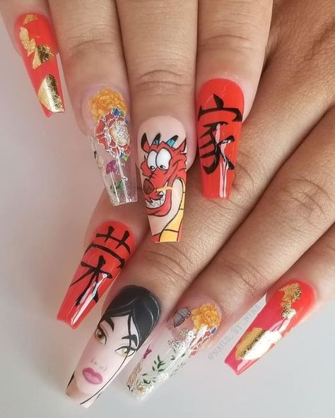 [UPDATED] 150 Best Disney Nails (August 2020) Cartoons Nails, Disney Nail Designs, Fail Nails, Disney Acrylic Nails, Mulan Mushu, Disney Nail, Anime Nails, Nail Art Disney, Smink Inspiration