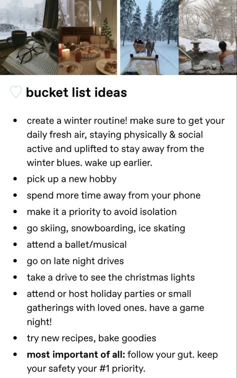 Romanticising Winter, Romanticize Winter, Romanticizing Winter, Bucket List Tumblr, New Years Eve Traditions, Winter Hygge, Winter Arc, Winter Bucket List, Late Night Drives