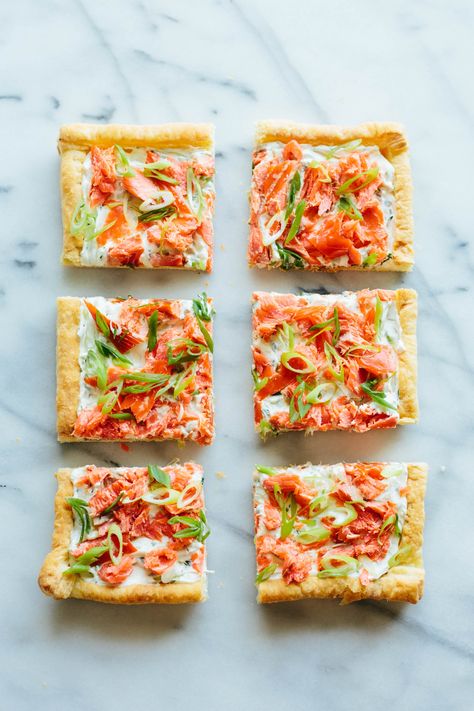 Easy Smoked Salmon Puff Pastry Tart | This simple recipe makes an easy entertaining appetizer, lunch or brunch! #smokedsalmon #puffpastry #tart #recipe #appetizer #brunch #lunch #wildsalmon | ColeyCooks.com Smoked Salmon Puff Pastry, Salmon Puff Pastry, Brunch Salmon, Salmon Tart, Salmon Puffs, Italian Christmas Dinner, Salmon Breakfast, Puff Pastry Tart, Pastry Tart