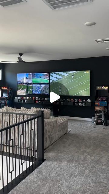 Mr. Man Caving on Instagram: "Who will be joining on the sofa?

Check out @mr.mancaving for more content! 

Thanks to: @yourwhip 

#mancave #mancaveideas #mancaves #basementbar  #barideasforhome #beerfridge #basementdesign #MancaveDecor #GuysHangout #GameRoom #HomeBar #ManSpace" Mancave Design Ideas, Home Sports Bar Ideas, Basement Hangout Ideas, Man Cave Tv Wall, Luxury Man Cave, Loft Ideas Upstairs, Man Cave Loft, Small Man Cave Ideas, Theater Room Ideas