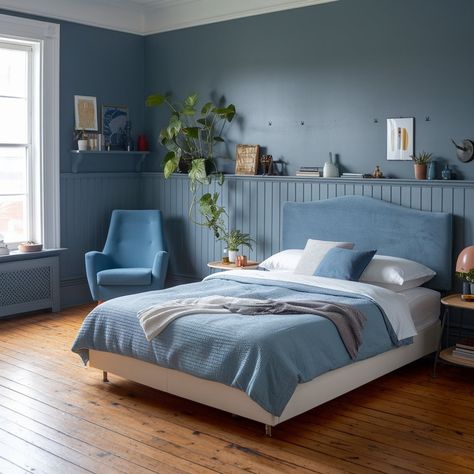 38+ Blue Wall Ideas to Transform Your Home Sanctuary Blue Chair Rail, Modern Bedroom Blue, Blue Wall Ideas, Pale Blue Nursery, Blue Home Offices, Home Sanctuary, Blue Laundry Rooms, Light Colored Furniture, Blue Accent Walls