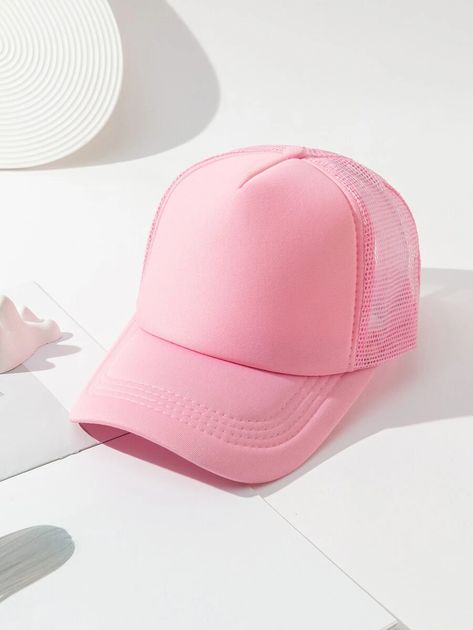 Solid Trucker Hat | SHEIN USA Farm Fashion, Plain Baseball Caps, Pink Trucker Hat, Women Baseball Cap, Pink Baseball Cap, Women Baseball, Baseball Women, Casual Cap, Baseball Caps Mens