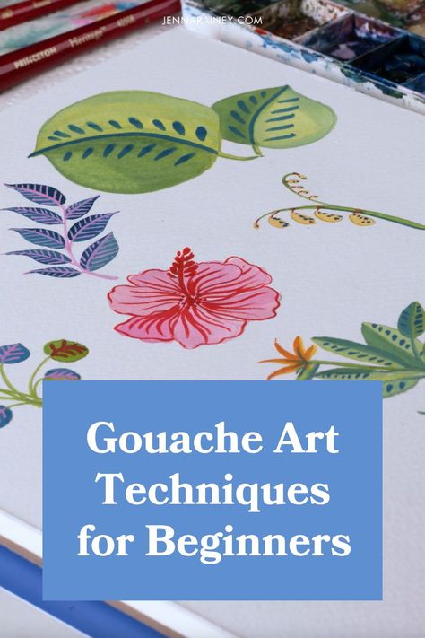 What Is Gouache Painting, Gouache Flowers Easy, Painting With Gauche, Painting Ideas On Canvas Gouache, Painting With Gouache Tutorial, Watercolor And Gouache Painting, Simple Gauche Painting, Beginner Guache Painting, Gouache Art Tutorials