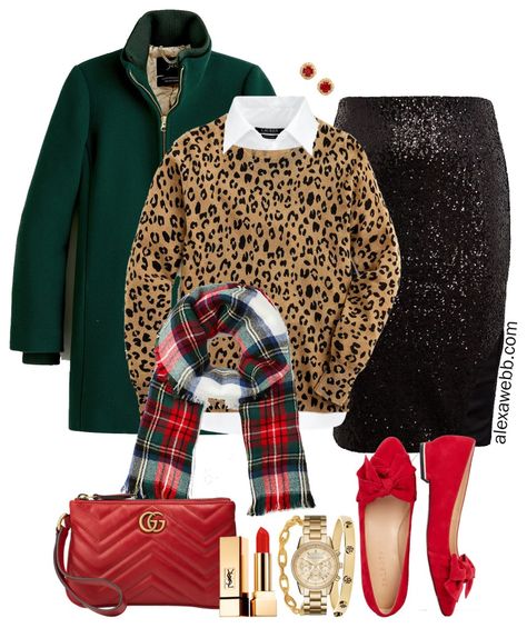 Plus Size Holiday, Holiday Outfit Ideas, 2019 Outfits, Alexa Webb, Plus Style, Black Sequin Skirt, Fall Fashions, Christmas Outfits Women, Leopard Sweater