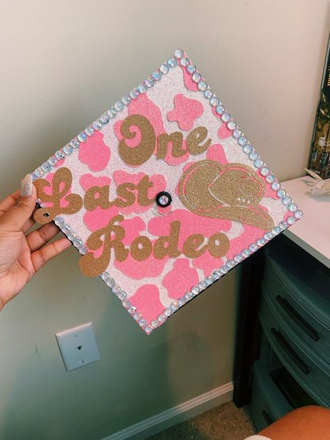 Graduation Cap Designs Cow Print, Dance Major Graduation Cap, Graduation Cap Designs Hair Stylist, Nurse Practitioner Cap Decoration, Hot Pink Grad Cap, Graduation Caps Ideas High School, Preppy Graduation Cap, Funny Graduation Caps High Schools, Disco Ball Graduation Cap