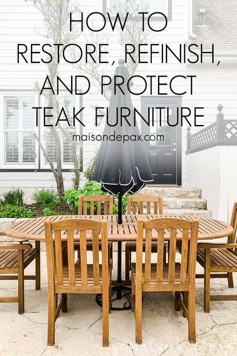 Wondering how to restore old teak furniture? Don't miss this step by step tutorial for refinishing teak outdoor furniture. Pallet Upcycle, Patio Furniture Makeover, Teak Patio Furniture, Beautiful Outdoor Living Spaces, Teak Wood Furniture, Outdoor Wood Furniture, Teak Outdoor Furniture, Lawn Furniture, Patio Makeover