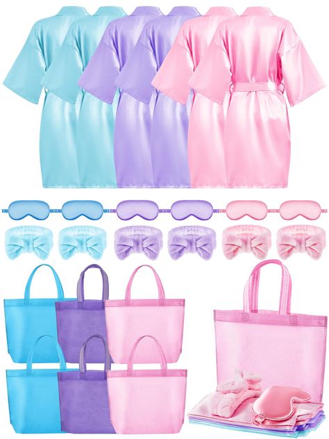 PRICES MAY VARY. Satisfy Your Dressing Needs: you will receive 6 pieces of cute spa bathrobes for girls, 6 pieces of plush headbands, 6 pieces of satin eye masks and 6 pieces of tote bags, enough quantity and nice combination can meet your party dressing needs Reliable and Soft: girls' bathrobes for spa party are mainly made of soft polyester fabric, comfortable and soft to wear, headband is mainly made of soft plush, the eye mask is made of smooth satin, and tote bag is made of non woven fabric Purple Toys, Spa Party Robes, Kids Spa Party, Spa Party Favors, Spa Masks, Girl Spa Party, Kids Spa, Baby Costumes Girl, Spa Birthday Parties