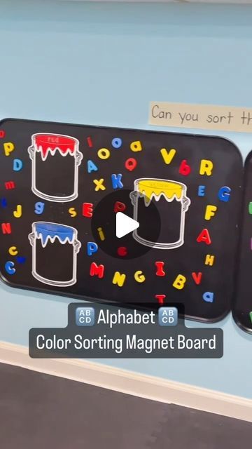 Jamie White on Instagram: "Much of what we do at the beginning of preschool is about exposure to letters, numbers, and new concepts. 🔢 🔠  For the 1st week, students can sort picture magnets into these colorful paint buckets by @learningresources. It is quick and easy! 🎨  The 2nd week, students can sort the alphabet magnets by color. Some students may only notice the colors while other students might find their first letter or other letters that they know.  We created these cute magnet boards using oil drip pans from our local auto parts shop and spray painted them black. We hung them up using command strips.  Would you like a copy of our scope and sequence preschool plans for centers for the entire year? Comment "COPY" and I'll DM you a clickable link! 📥  #PreschoolTeacher #PlayMatters White Board Activities For Preschool, Beginning Of Preschool, Jamie White, Picture Magnets, Magnet Boards, Scope And Sequence, Alphabet Magnets, Oil Drip, Diy Magnets