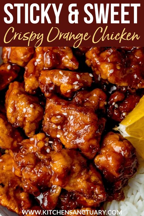 Orange Chicken - succulent chicken pieces with a crispy coating in a delicious sticky, tangy, orange sauce. Ready in 20 minutes! #quickdinner #chinesechicken #orangechicken #copycatrecipe #asianchicken #stickychicken #betterthantakeout Orange Chicken From Scratch, Orange Chicken On Blackstone, Authentic Orange Chicken Recipe, Blackstone Orange Chicken, Pf Changs Orange Chicken Recipe, Chinese Orange Chicken Recipe, Orange Sauce For Chicken, Saucy Chicken Recipes, Orange Chicken Recipe Easy