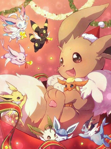 Eeveelution Christmas! Christmas Eevee, Eevee Evolution, Pokemon Eeveelutions, Eevee Evolutions, Pokemon Eevee, Pokemon Characters, Pokemon Pictures, Know Your Meme, Cute Pokemon