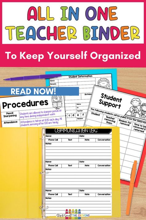 As a teacher you have so much to keep track of. From student lists to parent contact information, lesson plans to communication logs. Find out how you can organize your teacher life using a teacher binder. This blog post details what a teacher binder is and how you can use to keep track of everything you need. Imagine needing something and knowing just where to find it in a matter of seconds. Save time, stress less and work more efficiently with a teacher bind. Read the post now for more! Teacher Binder Ideas, Student Teacher Binder, Teacher Binder Printables Free, Teacher Binder Organization, Teacher Documentation, Organized Teacher, Parent Teacher Communication, Communication Log, Student Info