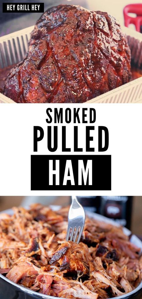 Meat Bbq Recipes, Trager Smoked Ham Recipes, Smoked Meals For A Crowd, Treager Smoked Ham Recipes, Pulled Smoked Ham Recipes, Smoked Pulled Ham With Peach Glaze, Double Smoked Pulled Ham, Easter Smoker Recipes, Football Smoker Recipes