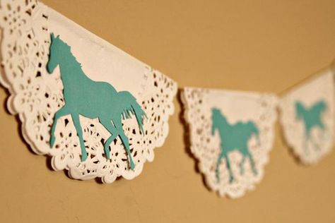 Birthday banner Horse Theme Birthday Party, Doily Garland, Horse Themed Party, Diy Birthday Banner, Horse Birthday Parties, Cowgirl Birthday Party, Horses Theme, Horse Party, Horse Birthday