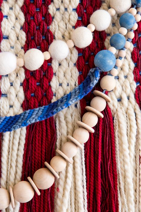 4th of July American Flag Weaving - The House That Lars Built Macrame Flag Tutorial, Wall Weaving, American Flag Wall, Wall Weave, Lawn Chair, Weaving Tutorial, Embroidered Leaves, Flag Wall, A Flag