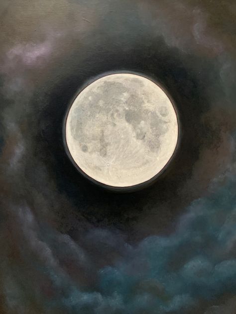 Big Moon Painting, Moon Painting Aesthetic, Full Moon Drawing, Oil Painting Moon, Painting Of Moon, Painting Of The Moon, Moon Oil Painting, Monotone Art, Painting Idea For Beginners