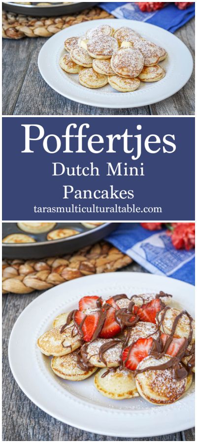 A recipe for Poffertjes (Dutch Mini Pancakes)- Tara's Multicultural Table- These little puffed pancakes are topped with butter and a dusting of powdered sugar for quite the delicious treat. Mini Dutch Pancake Recipe, Dutch Pancakes Poffertjes, Mini Pancake Dessert Ideas, Puffed Pancake Recipe, Pancake Puffs Recipes, Poffertjes Recipe Dutch, Poffertjes Recipe Easy, Hawaiian Pancakes, Dutch Poffertjes