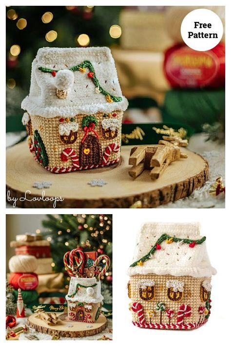 Gingerbread House Free Crochet Pattern Crochet Village Free Pattern, Crochet Christmas Village Free Pattern, Crochet Christmas House, Crochet Gingerbread House Free Pattern, Crochet Christmas Train, Crochet Christmas Village, Cottage Gingerbread House, Crochet Gingerbread House, Crochet Gingerbread