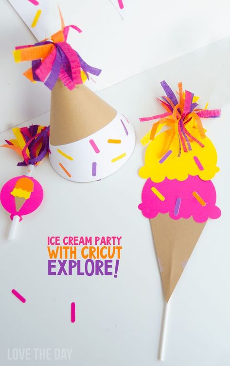 Ice cream social with cricut explore by love the day Cricut Ice Cream Projects, Ice Cream Games, Ice Cream Month, Ice Cream Crafts, National Ice Cream Month, Ice Cream Party Theme, Ice Cream Party Decorations, Popsicle Party, Ice Cream Decorations