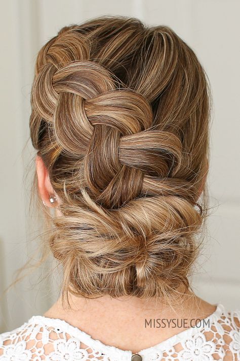 Dutch Braid and Low Bun | MISSY SUE Braided Bun For Prom, Braided Hairstyles Long Hair, Braid Into Bun, Bun Braid, Missy Sue, Braided Chignon, Stylish Ponytail, Braid Bun, Boho Hairstyle