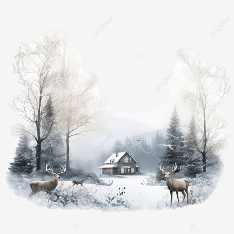 winter season landscape and christmas day concept with cottage and deer wildlife in forest christm Forest Wildlife, Forest Christmas, Village Christmas, Christmas Landscape, Christmas Forest, Winter Village, Professional Design, Christmas Day, Winter Season