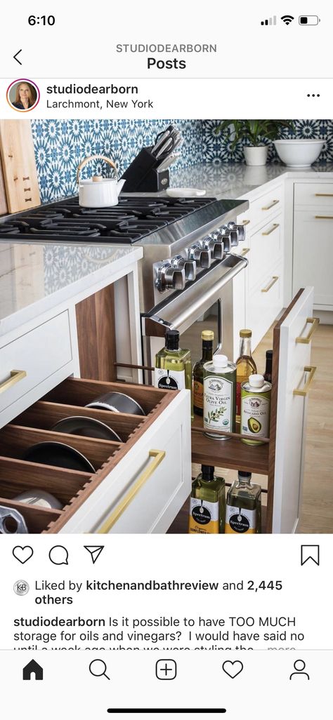 I would like a wide enough pull out drawer for cooking oils and sprays (olive oil, avocado oil, sesame oil, cooking sprays, etc). Would need to be big enough for Costco sized products Spice Storage Solutions, Pull Out Drawer, Kitchen Drawer Organization, Kitchen Pulls, Spice Storage, Cooking Oils, Oil Storage, Kitchen Storage Solutions, Kitchen Plans