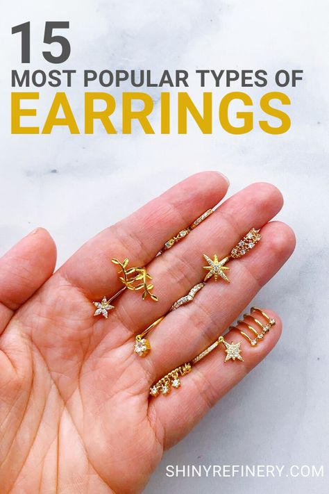 Most popular types of earrings, Variety of Earrings to match your style #earrings #earringlover #jewelry #jewelrylover #ilovejewelry Different Types Of Earrings, Minimal Earrings Studs, Earring Styles, Popular Earrings, Pretty Accessories, Work Images, Diy Jewelry Projects, Types Of Earrings, Easy Diy Jewelry