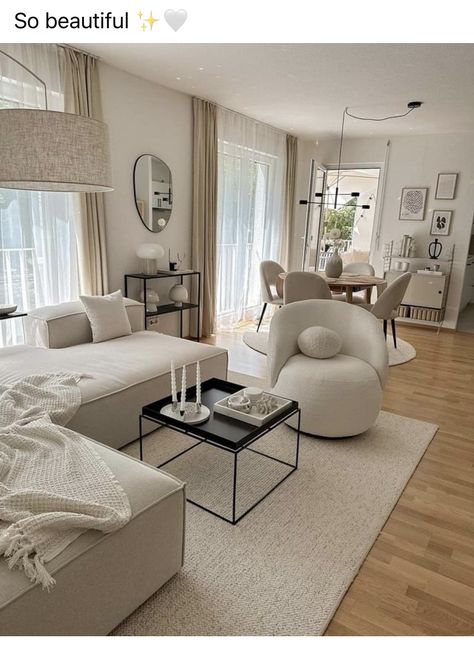 Beige Living And Dining Room, Living Room Designs Cream, Beige And Cream Living Room, Sala Beige, Cream And Beige Living Room, Beige Apartment, Nyc Condo, Minimalist Bloxburg, Housing Design