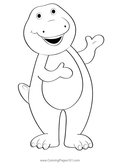 Laughing Barney Coloring Page Barney Coloring Pages, Friends Coloring Pages, Barney The Dinosaur, Uplifting Songs, Vintage Attire, Barney & Friends, Cartoon Drawing, Cartoon Tv, Printables Kids