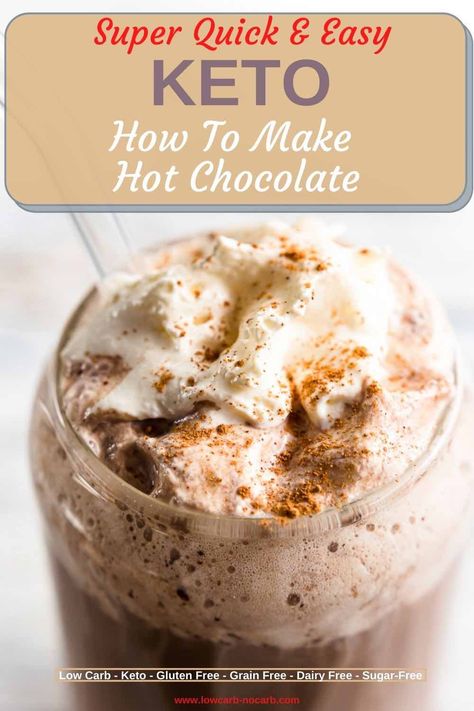 This Decadent and Creamy Rich Homemade Sugar-Free Hot Chocolate Mix with spiced Cinnamon and only 3 Ingredients is a perfect Winter Warmer for your Keto Breakfast. Dairy-Free and Sugar-Free Hot Cocoa Mix can be made in advance as a perfect DIY Instant Keto Gift for your loved ones. Keto Hot Chocolate Recipe, Keto Hot Chocolate, Sugar Free Hot Chocolate, Sugar Free Drinks, Low Carb Drinks, Hot Chocolate Recipe, Keto Drink, Paleo Chocolate, Chocolate Butter