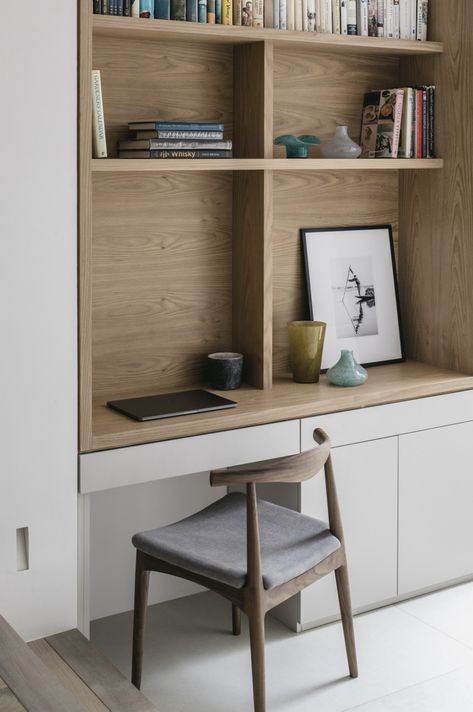 Parsons Green - Reeve Wood Build In Desk And Shelves, Office Joinery, Built In Desk And Shelves, British Homes, Parsons Green, Study Nook, Desk Areas, Built In Desk, Home Office Design