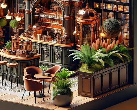 A Prague Café in Miniature: A Czech-Style Diorama for the Coffee Connoisseur Czech Style, Miniature Cafe, Cozy Chair, Art Nouveau Design, Coffee House, Small World, Dolls House, Metallic Paint, The Coffee