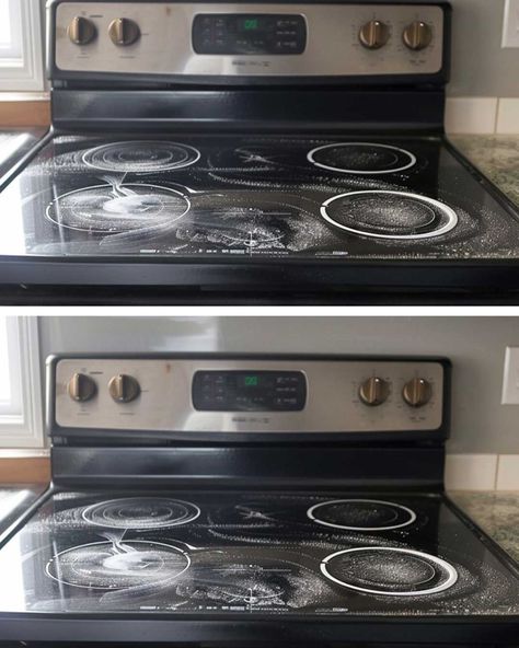 Clean your glass stove top in minutes with ease using just 2 ingredients Electric Stove Top Cleaning, Clean Fabric Couch, Flat Top Stove, Stove Top Cleaner, Electric Stove Top, Casserole Kitchen, Clean Stove Top, Clean Stove, Household Help