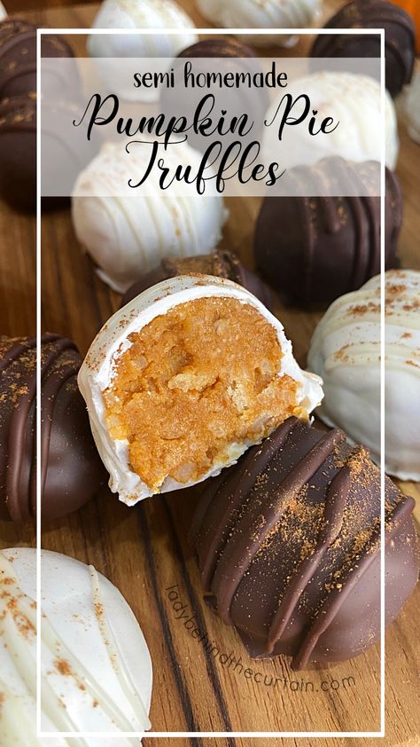 Semi Homemade Pumpkin Pie Truffles Cold Pumpkin Pie, Leftover Pumpkin Pie, Pumpkin Pie Truffles, Pumpkin Truffles, Candy Wafers, Thanksgiving Desserts Table, Thanksgiving Pumpkin Pie, Leftover Pumpkin, Truffles Recipe