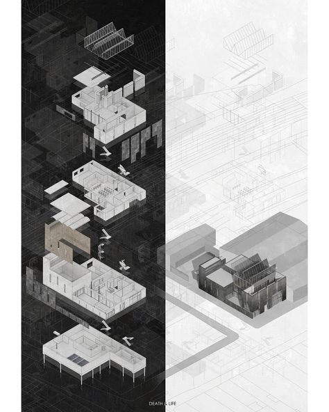 Isometric Design Architecture, Exploded Isometric Architecture, Isometric Architecture Diagram, Architectural Graphic Design, Explode Diagram, Axo Architecture, Exploded Axonometric Architecture, Exploded Isometric, Exploded Axon