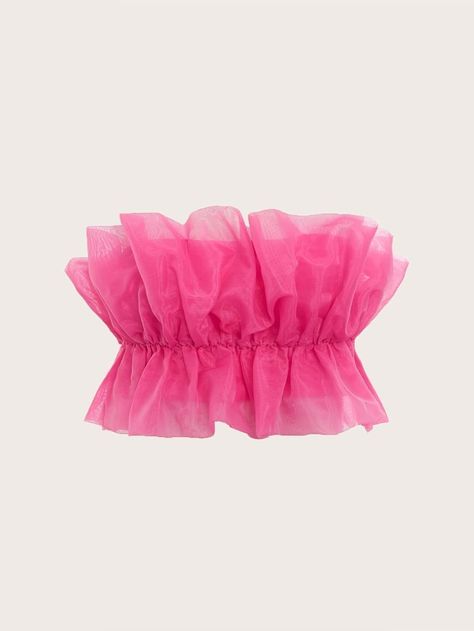 Free Returns ✓ Free Shipping On Orders $49+ ✓. SHEIN Ruffle Hem Organza Tube Top- Women Tops at SHEIN. Ruffle Tube Top, Mode Rose, Look Rose, Catty Noir, Taylor Swift Tour Outfits, Hot Pink Tops, Organza Top, Shein Icon, Rose Bonbon