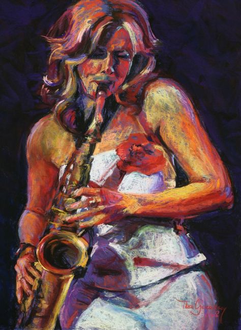 Thea Gerritsen —  Candy Dulfer, 2008 Saxaphone Artwork, Saxophone Art, Jazz Painting, Musician Art, Frida Art, Saxophones, Jazz Poster, Jazz Art, Jazz Artists