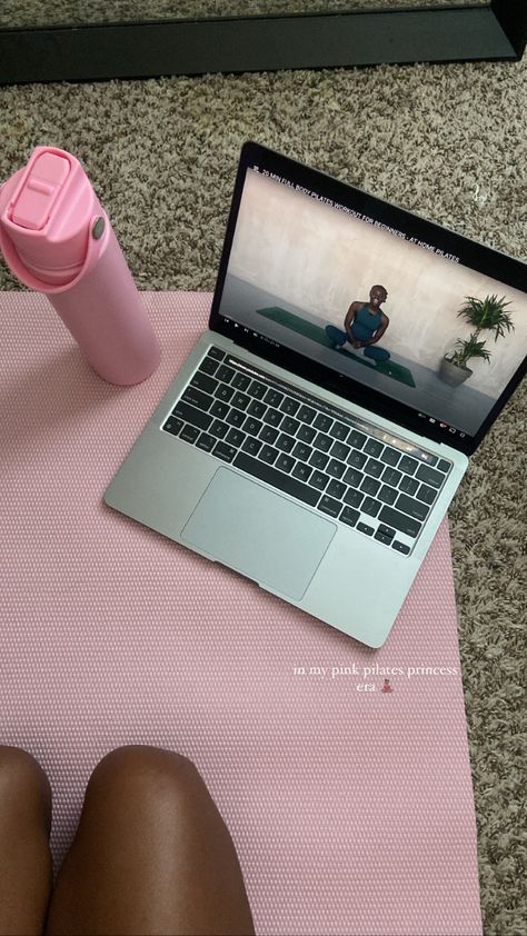 pink pilates princess aesthetic, pink aesthetic pink yoga mat, pink water bottle, macbook pro, at home workout, pink pilates princess black girl, beginner pilates, black girl Pink Pilates Princess Aesthetic, Pilates Princess Aesthetic, Pink Pilates Princess, Yoga Aesthetic, Fitness Mat, Pilates Training, Pink Lifestyle, Pink Pilates, Pilates Princess