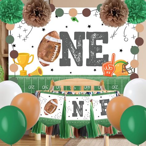 PRICES MAY VARY. 🏈【First Year Down Birthday Party Football Banner】The first down football birthday party highchair banner football theme baby 1st birthday decoration set includes: 4pcs paper pom-poms (two colors), 15pcs paper tassel (three colors), 1pc football One background banner (5ftX3.3ft), 1pc "one " banner, 1pc circular banner, 12pcs latex balloons (3 colors), brings surprise for first year down birthday party. 🏈【1st Birthday Decorations Boy】 First year down football banner decoration i Rookie Of The Year Football First Birthday, First Birthday Party Football Theme, One Year Down Football Birthday, First Bday Football Theme, 1st Down Birthday Party, Rookie Season First Birthday Football, Football First Birthday Party, First Birthday Football Theme Baby Boy, Boy 1st Birthday Themes