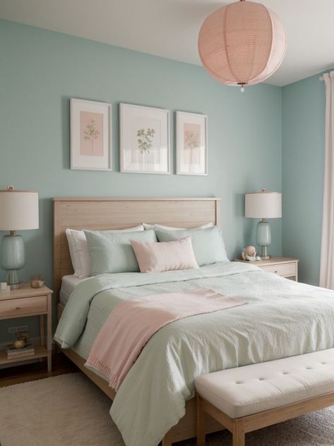 Pastel Bedroom Ideas, Pasteles Aesthetic, Paper Lantern Decor, Pastel Bedroom, Wooden Platform Bed, Stay In Bed, Virtual Design, Updating House, Bedroom Aesthetic