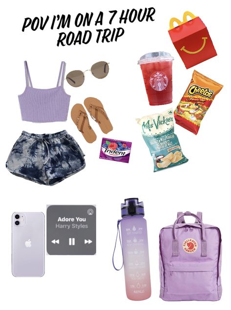 8 Hour Road Trip Essentials, Long Road Trip Essentials, Road Trip Outfit Ideas, Trip Outfit Ideas, Summer Bag Essentials, Trip Essentials Packing Lists, Travel Backpack Essentials, Road Trip Bag, Outfit Ideas Autumn