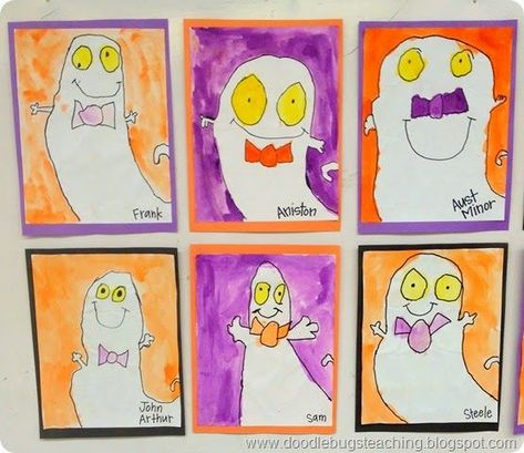 Ghost Directed Drawings Halloween Craftivity Art Project Bulletin Board display Halloween Directed Drawing For Preschool, October Directed Drawing For Kids, Ghost Art Kindergarten, Halloween Art For Kindergarteners, Halloween Directed Drawing Preschool, Bat Directed Drawing For Kids, Pumpkin Directed Drawing For Kids, Ghost Directed Drawing For Kids, Halloween Directed Drawing Kindergarten