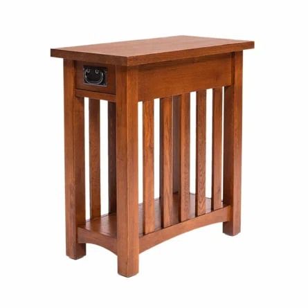 Red Barrel Studio® Shabbona Solid Wood End Table with Storage | Wayfair Craftsman Home Office, Oak End Tables, Drawer Side Table, Mission Style Furniture, Quarter Sawn Oak, Spindle Design, Arts Crafts Style, Wood End Tables, End Tables With Storage